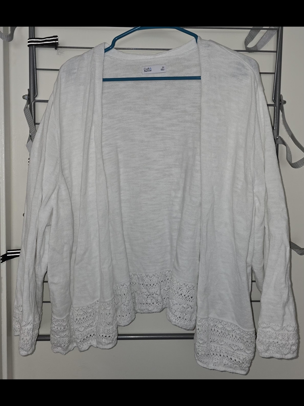 croft & barrow White Open-Front Cardigan with Crochet Hem